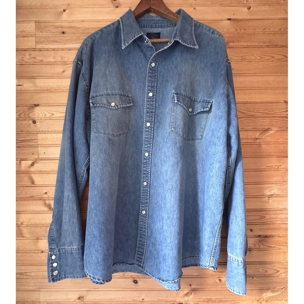 Bailey's Point Denim Shirt Pearl Snaps XL Western Americana Country Long Sleeved